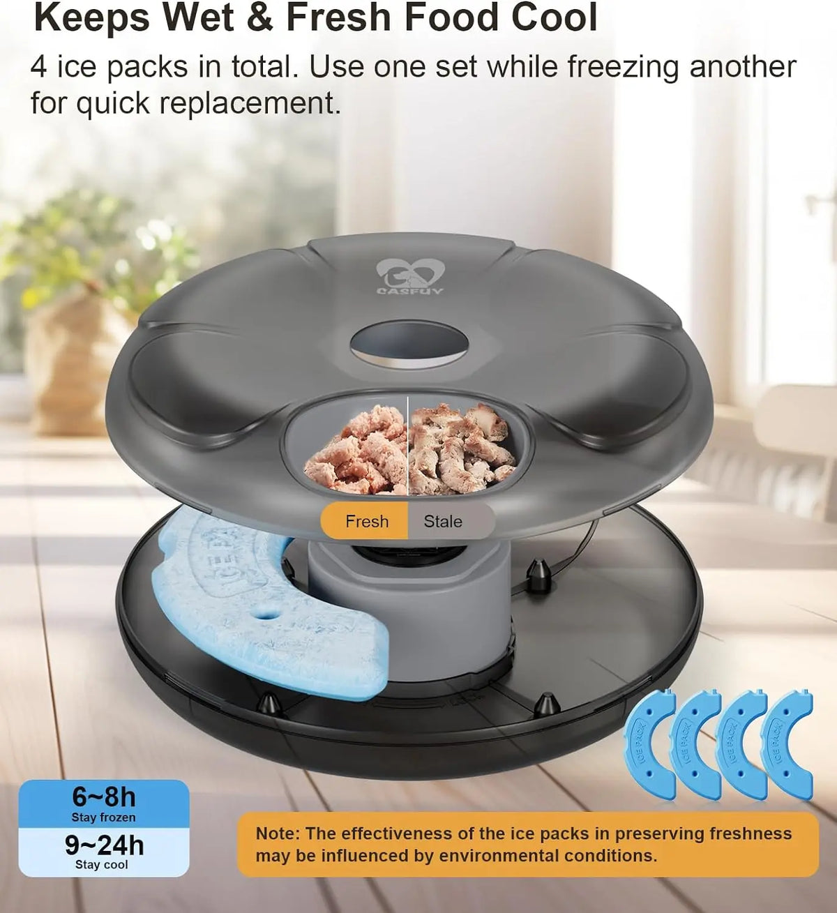 Automatic Cat Feeder Cordless - Automatic Cat Food Dispenser for Wet Moist Food with 4 Ice Packs Rechargeable Auto Feeder for Cats