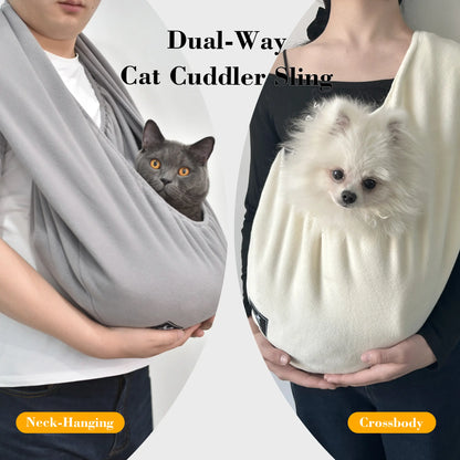PAWPUBBY M Cat Bonding Comfort Sling Carrier - Durable Fleece Fabric, Soft Hug Design, Safety Harness, Adjustable Neck/Shoulder Support, Dual-Way Wear, Ideal for Small to Medium Pets up to 18 lbs, Portable and Convenient