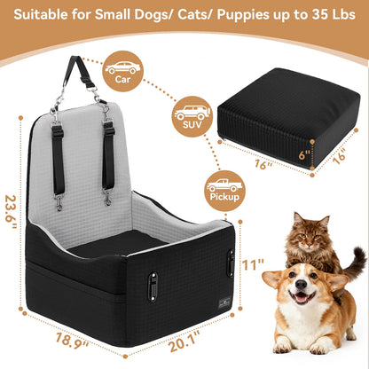 [5-Year Warranty] PETSFIT Dog Booster Car Seat for Small/Medium Dogs up to 35 Lbs – Patented Safety System, 6" Memory Foam Pet Car Seat, Fully Detachable and Washable Cover, Front/Back Seat Travel Booster