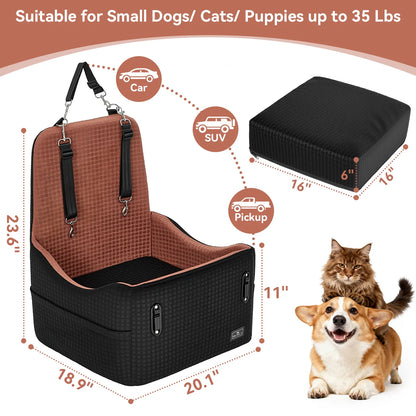 [5-Year Warranty] PETSFIT Dog Booster Car Seat for Small/Medium Dogs up to 35 Lbs – Patented Safety System, 6" Memory Foam Pet Car Seat, Fully Detachable and Washable Cover, Front/Back Seat Travel Booster