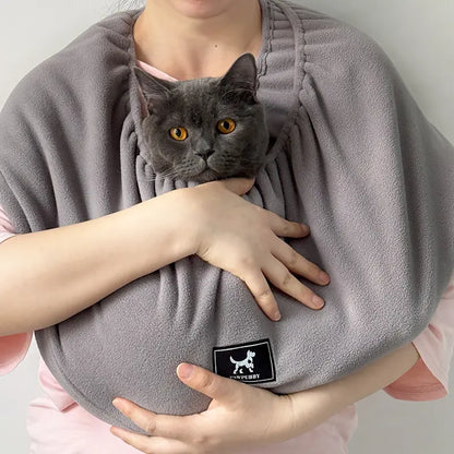 PAWPUBBY M Cat Bonding Comfort Sling Carrier - Durable Fleece Fabric, Soft Hug Design, Safety Harness, Adjustable Neck/Shoulder Support, Dual-Way Wear, Ideal for Small to Medium Pets up to 18 lbs, Portable and Convenient