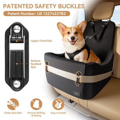 [5-Year Warranty] PETSFIT Dog Booster Car Seat for Small/Medium Dogs up to 35 Lbs – Patented Safety System, 6" Memory Foam Pet Car Seat, Fully Detachable and Washable Cover, Front/Back Seat Travel Booster
