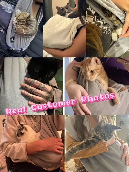 PAWPUBBY M Cat Bonding Comfort Sling Carrier - Durable Fleece Fabric, Soft Hug Design, Safety Harness, Adjustable Neck/Shoulder Support, Dual-Way Wear, Ideal for Small to Medium Pets up to 18 lbs, Portable and Convenient