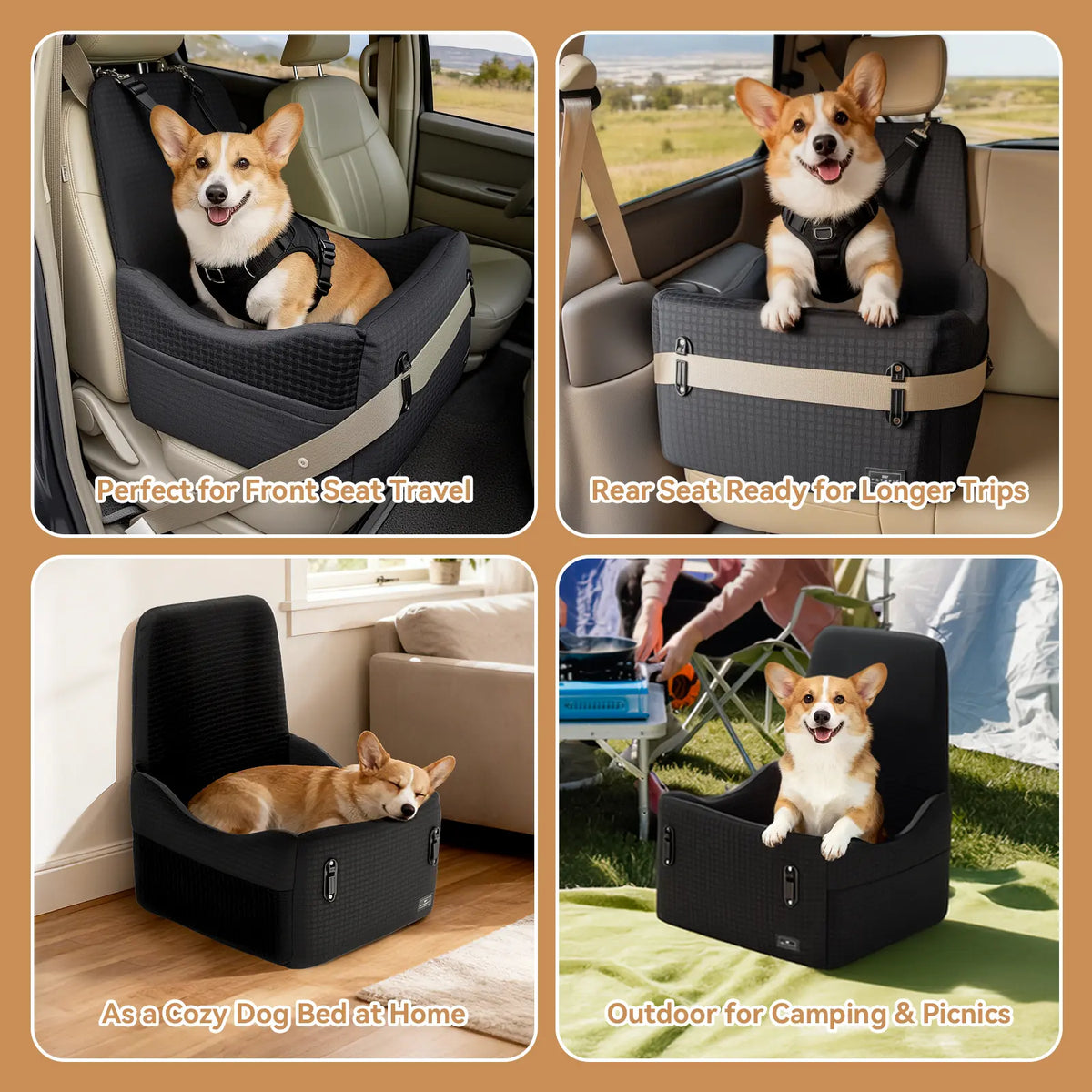 [5-Year Warranty] PETSFIT Dog Booster Car Seat for Small/Medium Dogs up to 35 Lbs – Patented Safety System, 6" Memory Foam Pet Car Seat, Fully Detachable and Washable Cover, Front/Back Seat Travel Booster
