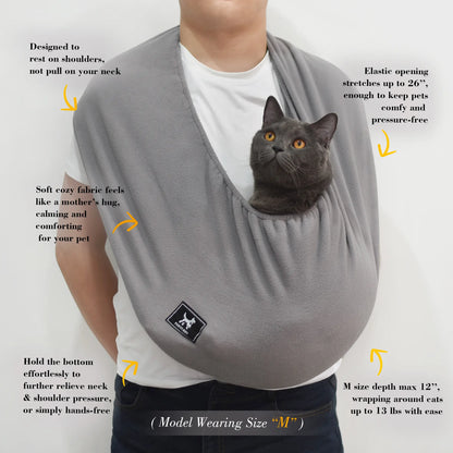 PAWPUBBY M Cat Bonding Comfort Sling Carrier - Durable Fleece Fabric, Soft Hug Design, Safety Harness, Adjustable Neck/Shoulder Support, Dual-Way Wear, Ideal for Small to Medium Pets up to 18 lbs, Portable and Convenient